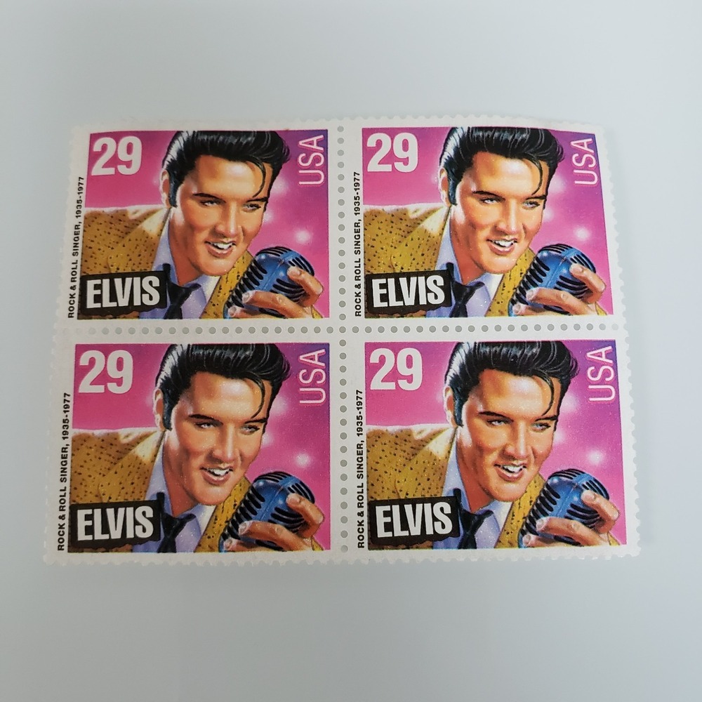 USPS Block of Four Elvis Presley 29 Cent Commemorative Stamps The King Of Rock